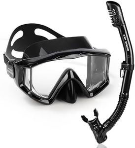 Snorkel Set Pano 3 Adult Snorkeling Gear, Professional Anti-Fog Snorkel Mask Dry Top Snorkel, Tempered Glass Scuba Diving Mask for Freediving, Snorkeling and Swimming (Mystic Black Set)