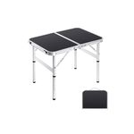 Moosinily Small Folding Table 2FT Foldable Camping Table Portable Picnic Table Aluminum 2 Height Adjustable Outdoor Beach Card Black 23.6×15.7 inch