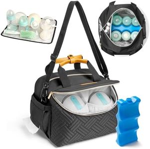 Wearable Breast Pump Bag with Cooler Portable Breast Pumping Travel Bags for Work Mom Breastmilk Cooler Carrying Case for 6 Bottles with Adjustable Shoulder Strap Dividers Changing Mat