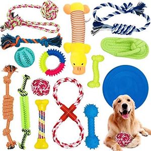 McNory Giochi Cane Cotone Naturale,Corda da Masticare Resistenti e Lavabili per La Pulizia dei Denti,Corda Cane Resistenti Giochi per Cani Grandi Giochi Cane Cucciolo Set Giochi Cane (15 Pezzi