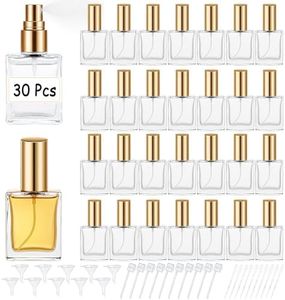 Premium 30 Pcs 15 ml Clear Glass Perfume Spray Bottle Mini Empty Perfume Bottles, Refillable Perfume Bottle With Pump Tool, Droppers And Funnels for DIY Fragrances, Cologne, and Travel (Gold)