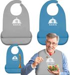 EpoBob 2 Pack Silicone Adult Bibs with Crumb Catcher, Washable and Adjustable Adult Bib for Elderly Women Men Seniors, Dark Blue, Grey