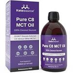 Ketosource Pure C8 MCT Oil | Boosts Ketones 4X Versus Other MCTs | Highest 99%+ Purity | 100% Coconut Sourced | Caprylic Acid | Keto, Fast, Vegan Safe & Gluten Free | Premium Lab Tested Purity | 500ml