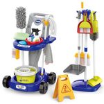 Kids Cleaning Set 29 Piece - Toys Cleaning Carts Includes Real Working Vacuum Cleaner, Broom, Mop,Spray Bottle,Educational Toddler Pretend Play Toy Gift for Boys Girls Ages 3+ (Blue)