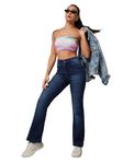 Miss Chase Women's Wide Leg High/Mid Rise Regular Length Jeans (Plus (MCSS24DEN79-02-332-32, Deep blue, 32)