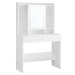 VASAGLE Dressing Table with LED Lights, 3 Light Colours, Adjustable Brightness, Vanity Desk with Mirror, Spacious, Vanity Table with Adjustable Shelves, 2 Drawers, Makeup Desk, Modern, White RDT123W01