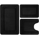 BYSURE Black Bathroom Rugs Sets 3 Piece Memory Foam Non Slip Bath Mats for Bathroom Floor, Soft Washable Bathroom Mats and Rugs Sets for Toilet Shower Sink