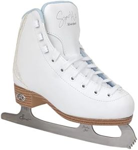 Riedell Sparkle Junior Kids Ice Skates for Girls and Boys - Beautiful, Supportive Uppers with Glitter Accents, PVC Soles, and Stainless Steel Blades - Ice Blue - Size 11 JR
