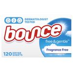 Bounce Free & Gentle Unscented Fabric Softener Dryer Sheets for Sensitive Skin, 120 Count