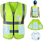 Cooling Safety Vest with Ice Packs - Construction Work Ice Cool Vest for Men Women with Multi-pockets, Yellow, Large…