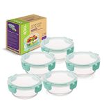 Allo FoodSafe Glass Containers with Lids with Break Free Lock, 450°C Oven Microwave Safe Containers, High Borosilicate Meal Prep Glass Food Storage Containers for Kitchen, Set of 5, 390ml, Round