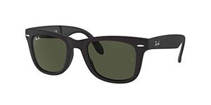 Ray-Ban RB4105 Folding Wayfarer Square Sunglasses, Matte Black/G-15 Green, 54 mm