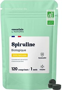 Spiruline Bio 500 mg, Pure et Naturelle, Cure de 1 mois, Réduit la Fatigue, Favorise l'Immunité, 120 Comprimés Vegan, Riche en Protéines et Phycocyanine, Essentials by Novoma