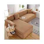 Daesar Couch Stretch Cover, Waterproof Sectional Couch Covers Solid Color Weave Pattern Sofa Armrest Cover Light Brown (Polyester 3 Seater + 4 Seater)