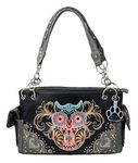 HW Collection Western Colorful Owl Art Hearts Concealed Carry Handbag Purse, Black, Large