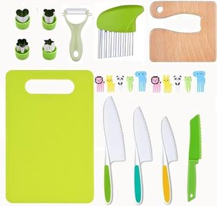 LANMANUO 13 Pieces Kids Knife for Chopping Wooden Kitchen Knife Set for Toddler Plastic Children Cooking Knives with Potato Slicer, Cutting Board, Peeler