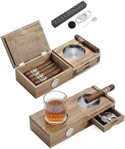 Joyoldelf Cigar Humidor Solid Wood Cigar Set Ashtray,5-In-1 Cigar Humidor Box with Wine Holder,Cedar Cigar Humidor, Metal Cigar Ashtray,slots,Drawer,Cigar Accessories for Men Home Cigar Gifts