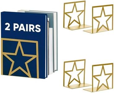 GEOMOD Star Gold Metal Bookends Decorative - Tall Sturdy Book Ends for Shelves - Modern Heavy Duty Bookend Stopper - Office or Home Book Shelf Book Holder - 6x3.2x6.3 Inches - 2 Pair