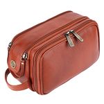 HAMMONDS FLYCATCHER Genuine Leather Toiletry Bag For Men And Women - Travel Organizer With Multiple Compartments, Tan Kit Bag For Shaving, Toiletries, And Grooming - Shaving Kit Bag For Men, 13.5 Cm