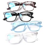 4 Pack Blue Light Blocking Reading Glasses Women Men,Spring Hinge Computer Readers,Anti UV Ray Square Nerd Eyeglasses (Multicolor-1, 1.25, x)