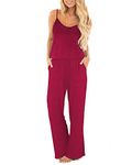 OUGES Summer Women's Plain Strap Sleeveless Overalls Casual Wide Leg Pants Jumpsuits Romper(Wine,L)