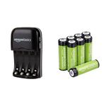 Amazon Basics Ni-MH AA & AAA Battery Charger With USB Port & AA Pre-Charged Rechargeable Batteries 2000 mAh / minimum: 1900 mAh [Pack of 8] - Outer Jacket May Vary