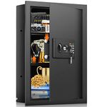 22" Tall Fireproof Wall Safes Between the Studs 16" Centers, Hidden Wall Safe with 2 Removable Shelf & Hidden Tray, Heavy Duty Wall Mount Safe for Firearms, Money, Jewelry, Passport Black