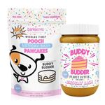 Birthday Bash Buddy Budder + Pooch Pancakes (Combo Set) - 100% all natural dog peanut butter & pancake/cake mix, Made in USA (17oz / 14oz Set)