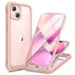 Miracase Compatible with iPhone 13 Case 6.1inch, [Built-in Glass Screen Protector] Full Body Rubber Bumper Clear Back Case Cover (Sand Pink)