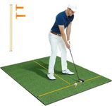 COSTWAY Golf Hitting Mat, 5 x 4 FT Artificial Turf Mat with 2 Rubber Tees and 2 Alignment Sticks, Golf Training Mat for Home Backyard Garage(20mm thick)