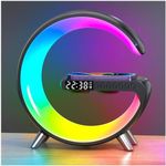 Domigard Wireless Speaker Charger Light, RGB Color Changing Atmosphere Lamp with Bluetooth Music Play, Bigger G-Shaped Bedside Lamp with Wireless Charger 15W & App Remote Control for Room Gifts(Black)