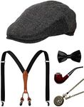 1920s Mens Costume Peaky Blinders Gatsby 1950s Fedora Hat Suspenders Bow Tie Pocket Watch