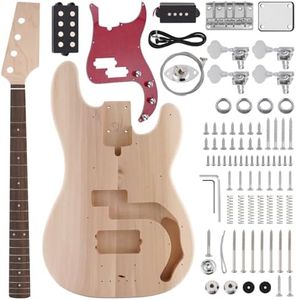 ZEFF DIY Electric Bass Guitar Kits, Basswood Body, Maple Neck and Rosewood Fingerboard, Right, H Pickups, All Accessories Included, Adjustable