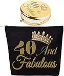 40th Birthday, 40th Birthday Gifts for Women, 40th Birthday Decorations for Women, 40th Birthday Compact Mirror, 40 and Fabulous Makeup Bag for 40th Birthday, Mirror 40th Birthday for Her