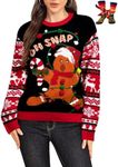 WIPONKEN Ugly Christmas Sweater for Women Funny Crewneck Knit Christmas Sweater for Family Pullover Long Sleeve Top