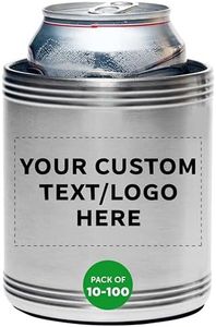 Custom Stainless Steel Can Coolers Set of 100, Personalized Bulk Pack - Great for Beer, Soda, Other Beverages - Silver