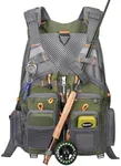 Gonex Fly Fishing Vest for Men and Women, Comfortable Adjustable Fishing Vest with Multi-Pockets Reflective Stripes for Gears in Fly Fishing, Fishpond Trout Fishing, Kayak Fishing, Green+Gray