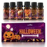 SNOWSEN Halloween Set of 6 Premium Fragrance Oils - Chocolate Pumpkin Pie, Caramel Apples, Candy Corn, Apple Cider, Caramel Corn,Snickerdoodle- Fragrance Oils for Diffuser, Candle & Soap Making 6x10ML