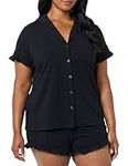 Amazon Essentials Women's Cotton Modal Piped Notch Collar Pajama Set (Available in Plus Size), Black, X-Large