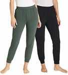 Eddie Bauer Womens 2 Pack Fleece Lounge Joggers, Black/Heather Olive, Large