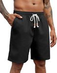 COOFANDY Black Linen Shorts Men Casual Elastic Waist Drawstring Summer Beach Shorts Lightweight Vacation Shorts, Black, XXXL