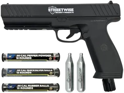 Streetwise Heat .50 Caliber Pepper Launcher, Pepper Ball Gun – Self Defense Pistol Includes 10 Rubber Balls, 10 Pepper Rounds, 10 Quicksilver Metal Composite Rounds, & 2 C02 Canisters