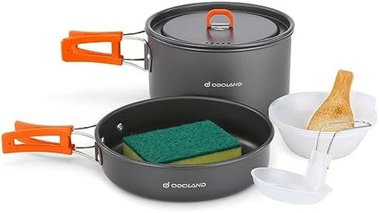 Odoland 9pcs Camping Cookware Non-Stick Lightweight Camping Pots and Pans Set with Plastic Bowls Soup Spoon for Camping, Backpacking, Outdoor Cooking and Picnic