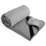 POLYTE Microfibre Hot Yoga Towel Mat with Non-Slip Silicone Grip and Secure Fit Elastic Straps, 61 x 183 cm (Grey)