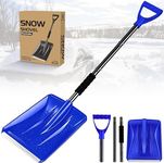 Snow Shovel, 2024 New Upgrade 4 in 1 Shovel with Handle and Wide Ice Scrape, Adjustable Lightweight Portable Large Capacity Shovel for Garden, Camping(Blue)