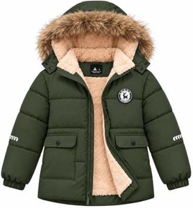SWISSWELL Boys Winter Coat Kids Fleece Puffer Jacket Army Green 6-7 Years | Water & Wind-Resistant Shell for Light Rain & Snow; Sherpa Lining and Plush-Trimmed Hood for Everyday Winter Warmth