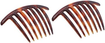 Parcelona French Twist 7 Teeth Large 4" Celluloid Set of 2 Flexible Durable Side Hair Comb No Slip Styling Women Hair Accessories Girls Hair Clip, Made in France (Shell)