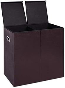 Internet's Best Double Faux Leather Laundry Hamper with Lid - Double Load - Foldable Hamper Basket - Removable Lid - Brown