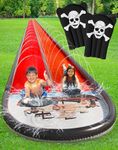 JAMBO 22Ft Water Slide and 2 Bodyboards, Extra Long Slip Splash and Slide, Heavy Duty Pirate Water Slide with Inflatable Bumpers, Splash Mat Water Sprinkler, Outdoor Water Toys, Summer Toy