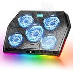 TECKNET RGB Gaming Cooling Pad - Quiet Laptop & Notebook Stand with Seamless Speed Control, 5 Fans, Touch Button, 15 Lighting Modes, & 3 Adjustable Heights - Fits 12"-19" Laptops